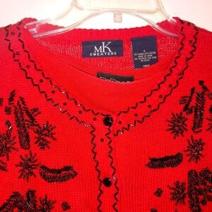 Vintage MK Sweaters Red‎ Beaded Cardigan and Tank Top Set Size S
